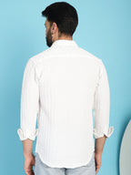Indian Needle Men's Woven Design Casual Shirt - White | Grocsy