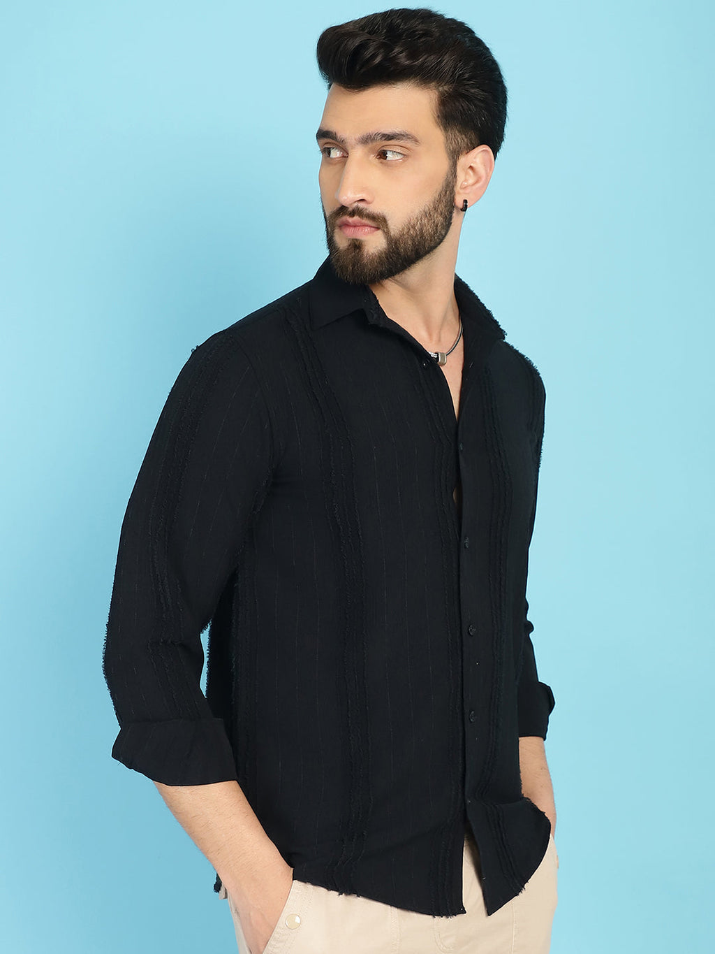 Indian Needle Men's Self Design Casual Shirt - Black | Grocsy