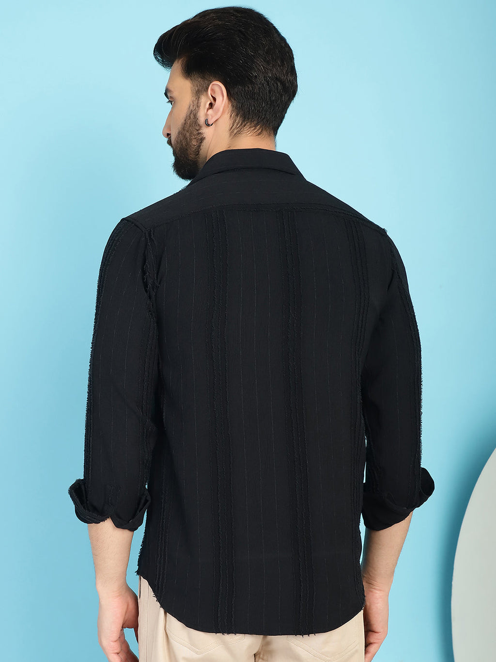 Indian Needle Men's Self Design Casual Shirt - Black | Grocsy