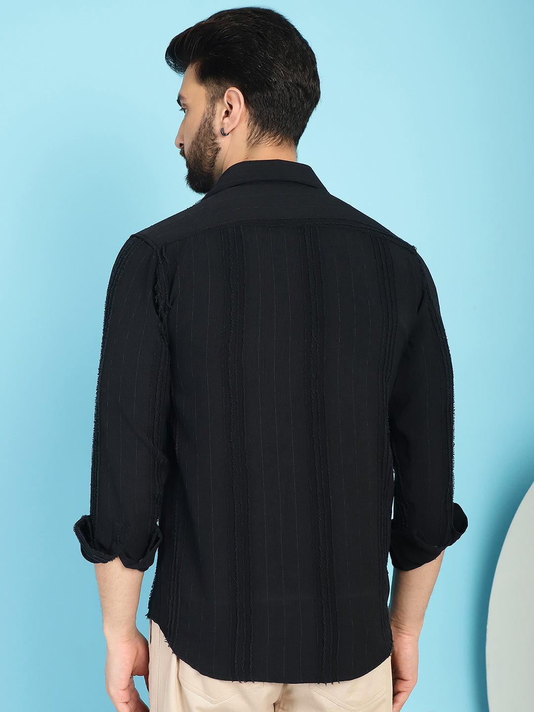 Indian Needle Men's Self Design Casual Shirt - Black | Grocsy