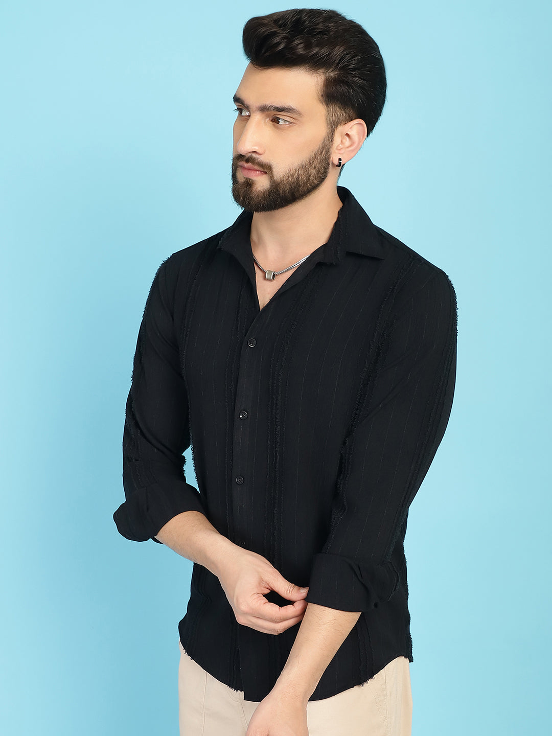 Indian Needle Men's Self Design Casual Shirt - Black | Grocsy