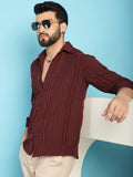Indian Needle Men's Self Design Casual Shirt - Brown | Grocsy