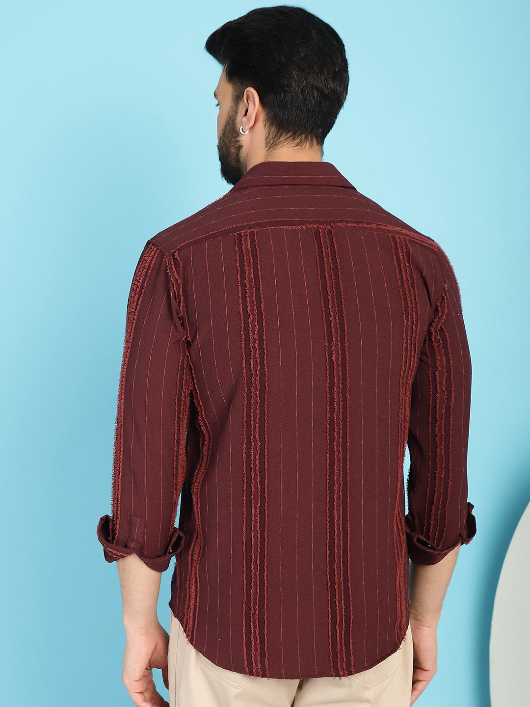 Indian Needle Men's Self Design Casual Shirt - Brown | Grocsy