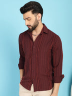 Indian Needle Men's Self Design Casual Shirt - Brown | Grocsy