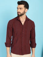 Indian Needle Men's Self Design Casual Shirt - Brown | Grocsy
