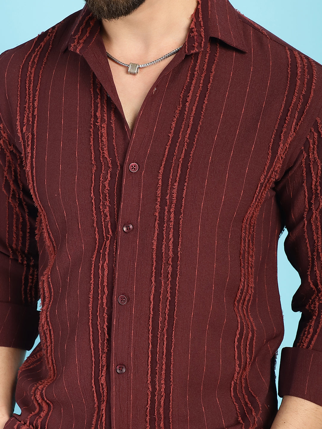 Indian Needle Men's Self Design Casual Shirt - Brown | Grocsy