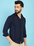 Indian Needle Men's Self Design Casual Shirt - Navy Blue | Grocsy