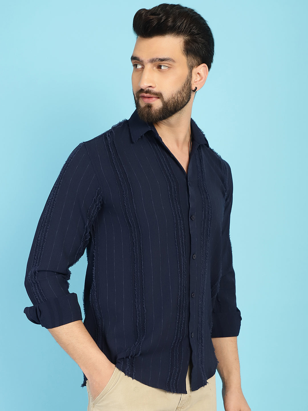 Indian Needle Men's Self Design Casual Shirt - Navy Blue | Grocsy