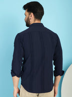 Indian Needle Men's Self Design Casual Shirt - Navy Blue | Grocsy