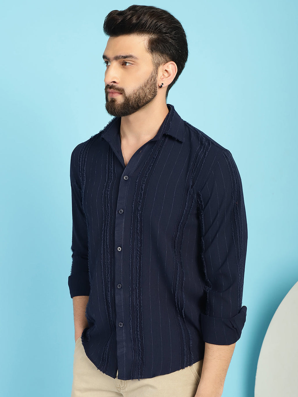 Indian Needle Men's Self Design Casual Shirt - Navy Blue | Grocsy