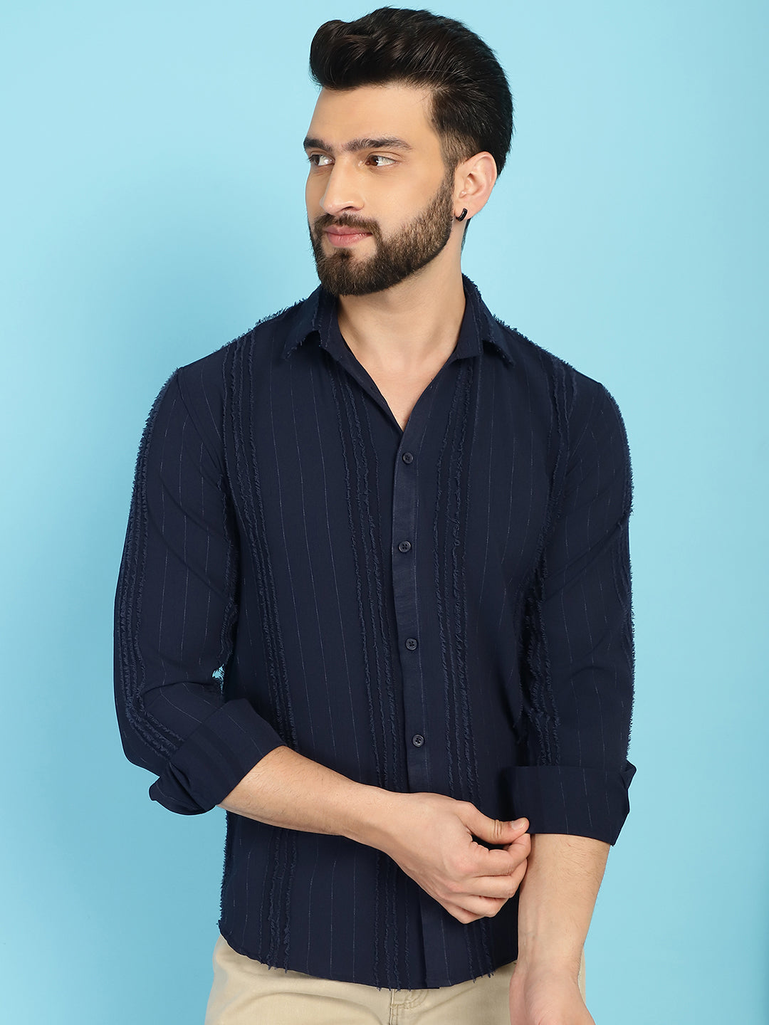 Indian Needle Men's Self Design Casual Shirt - Navy Blue | Grocsy