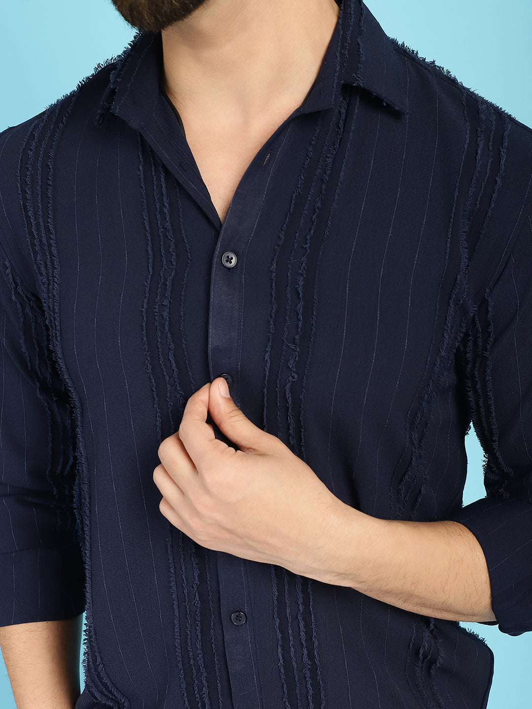 Indian Needle Men's Self Design Casual Shirt - Navy Blue | Grocsy
