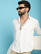 Indian Needle Men's Self Design Casual Shirt - White | Grocsy