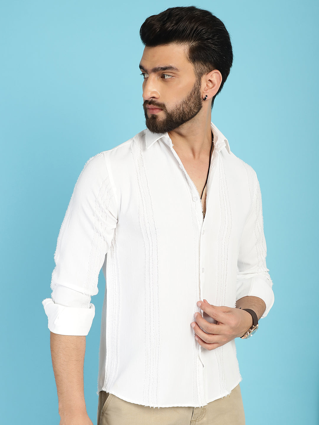 Indian Needle Men's Self Design Casual Shirt - White | Grocsy
