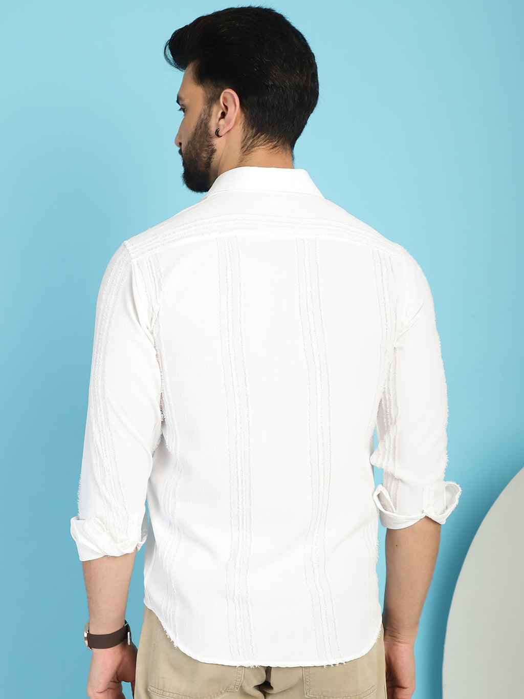 Indian Needle Men's Self Design Casual Shirt - White | Grocsy