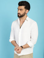 Indian Needle Men's Self Design Casual Shirt - White | Grocsy