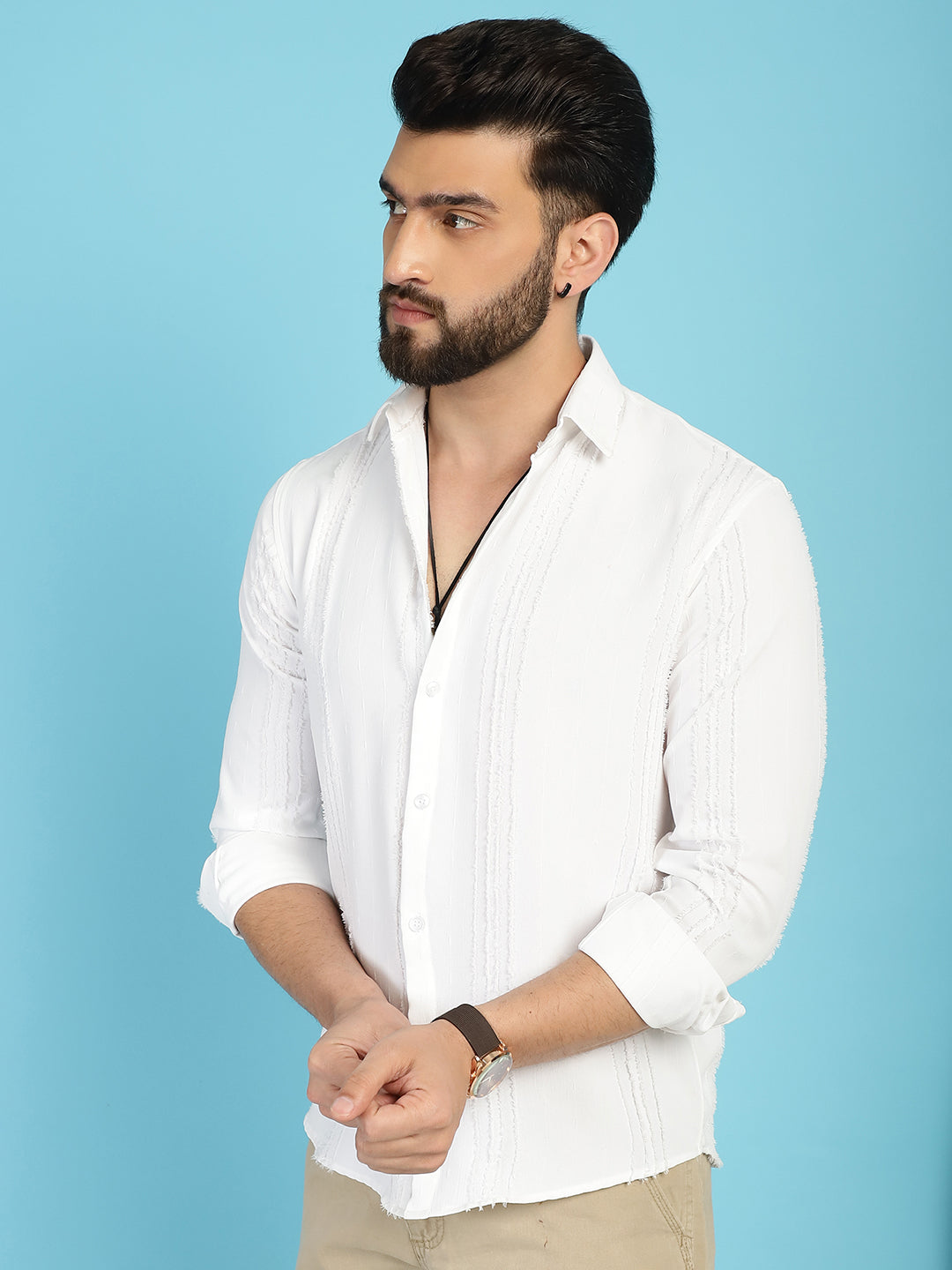 Indian Needle Men's Self Design Casual Shirt - White | Grocsy