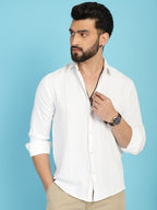 Indian Needle Men's Self Design Casual Shirt - White | Grocsy