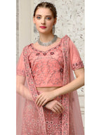 Myra Dusty Pink Net Heavy Embroidered Lehenga Choli | Grocsy