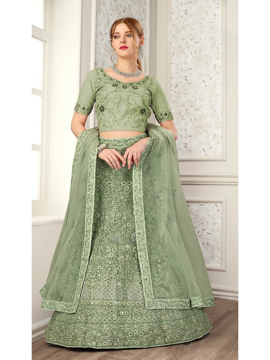 Myra Pista Net Heavy Embroidered Lehenga Choli | Grocsy