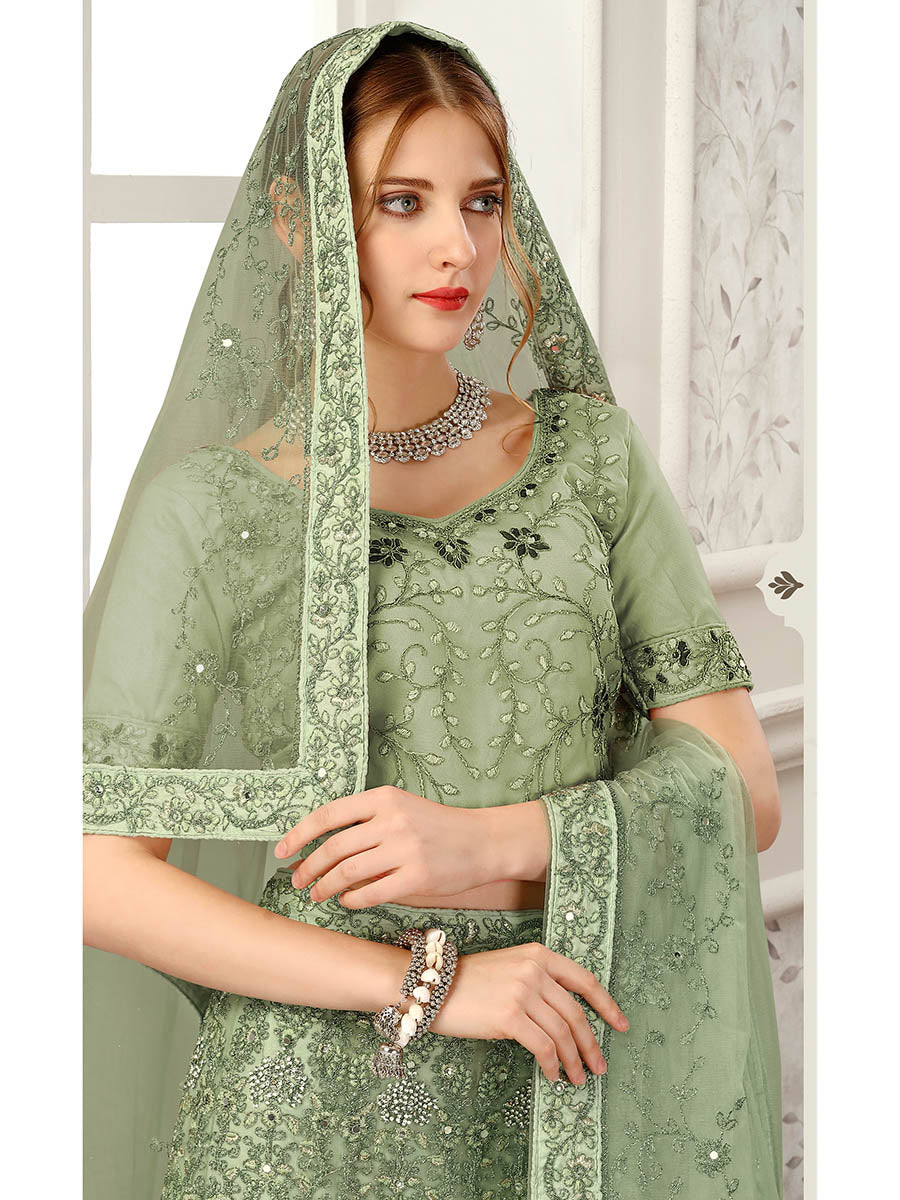 Myra Pista Net Heavy Embroidered Lehenga Choli | Grocsy