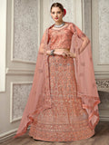 Myra Peach Net Heavy Embroidered Lehenga Choli | Grocsy
