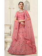 Myra Dusty Pink Net Heavy Embroidered Lehenga Choli | Grocsy