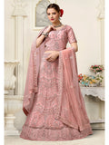 Myra Dusty Pink Net Heavy Embroidered Lehenga Choli | Grocsy