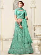 Myra Sea Green Net Heavy Embroidered Lehenga Choli | Grocsy