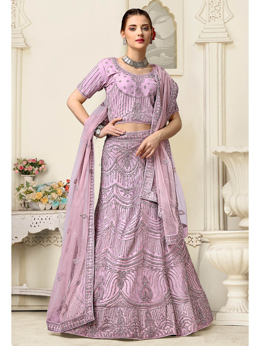 Myra Lilac Net Heavy Embroidered Lehenga Choli | Grocsy