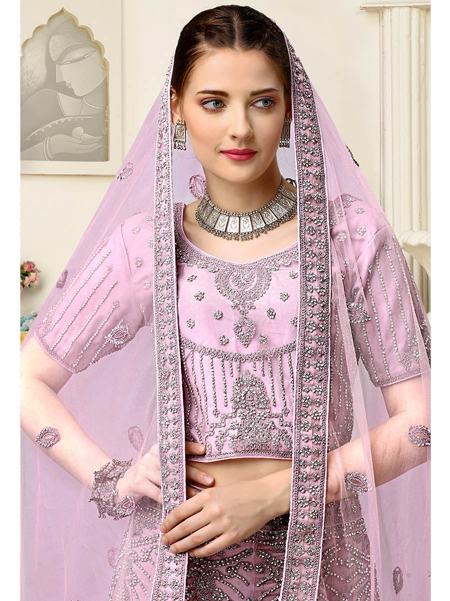 Myra Lilac Net Heavy Embroidered Lehenga Choli | Grocsy