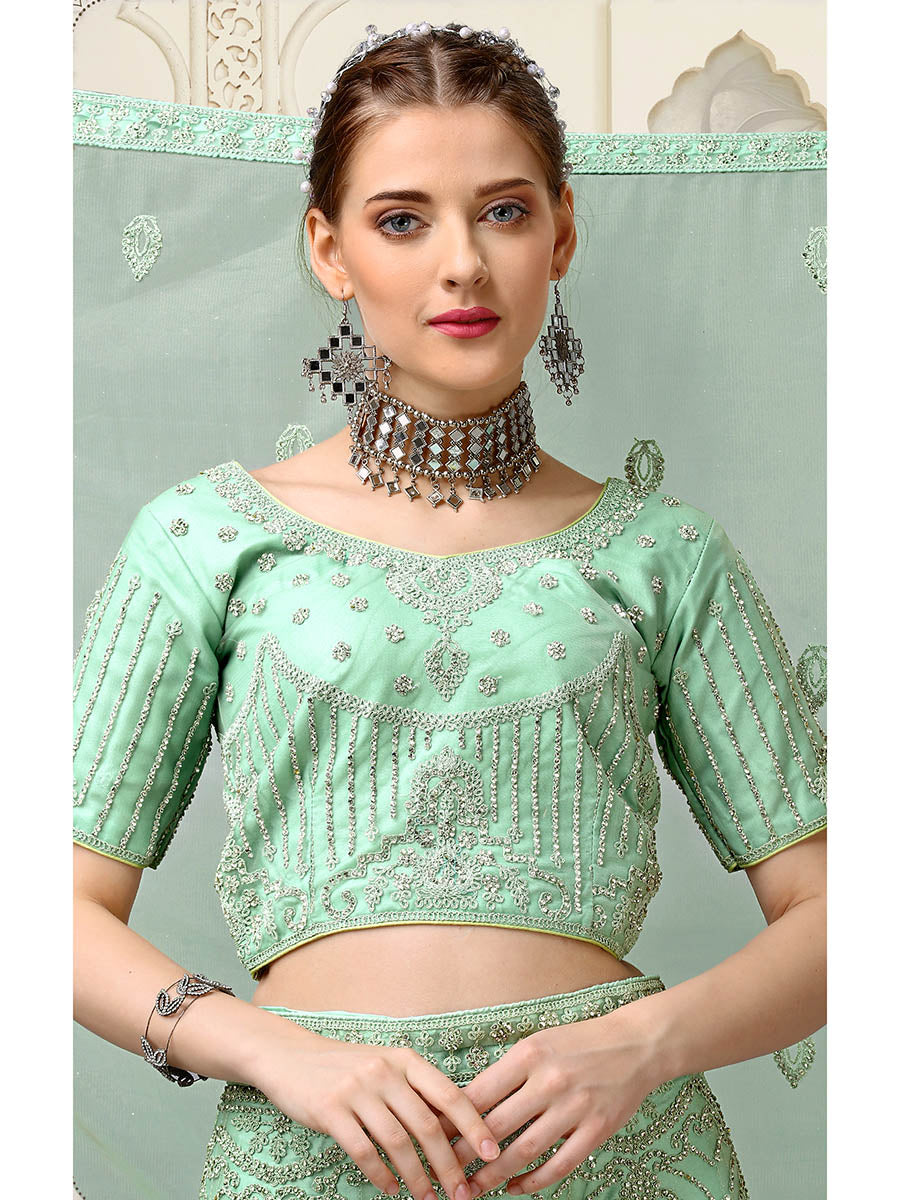 Myra Pista Net Heavy Embroidered Lehenga Choli | Grocsy