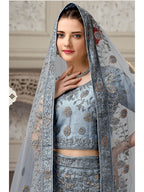 Myra Dusty Grey Net Heavy Embroidered Lehenga Choli | Grocsy