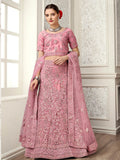Myra Dusty Pink Net Heavy Embroidered Lehenga Choli | Grocsy