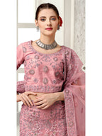 Myra Dusty Pink Net Heavy Embroidered Lehenga Choli | Grocsy