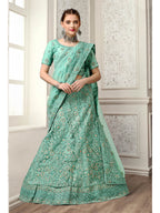 Myra Sea Green Net Heavy Embroidered Lehenga Choli | Grocsy