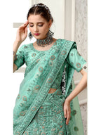 Myra Sea Green Net Heavy Embroidered Lehenga Choli | Grocsy