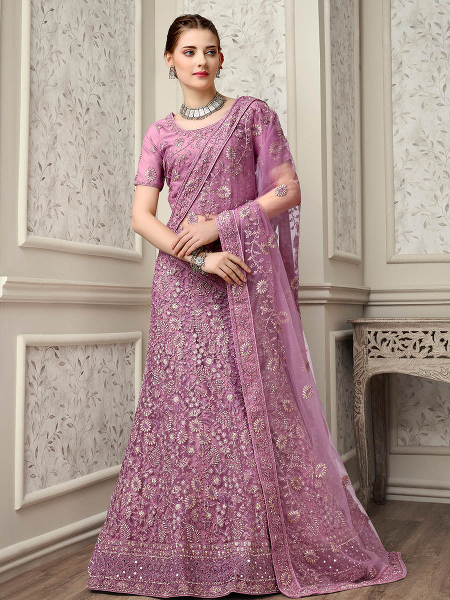 Myra Lilac Net Heavy Embroidered Lehenga Choli | Grocsy