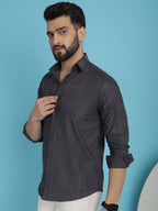 Indian Needle Men's Charcoal Grey Checked Casual Shirt | Grocsy