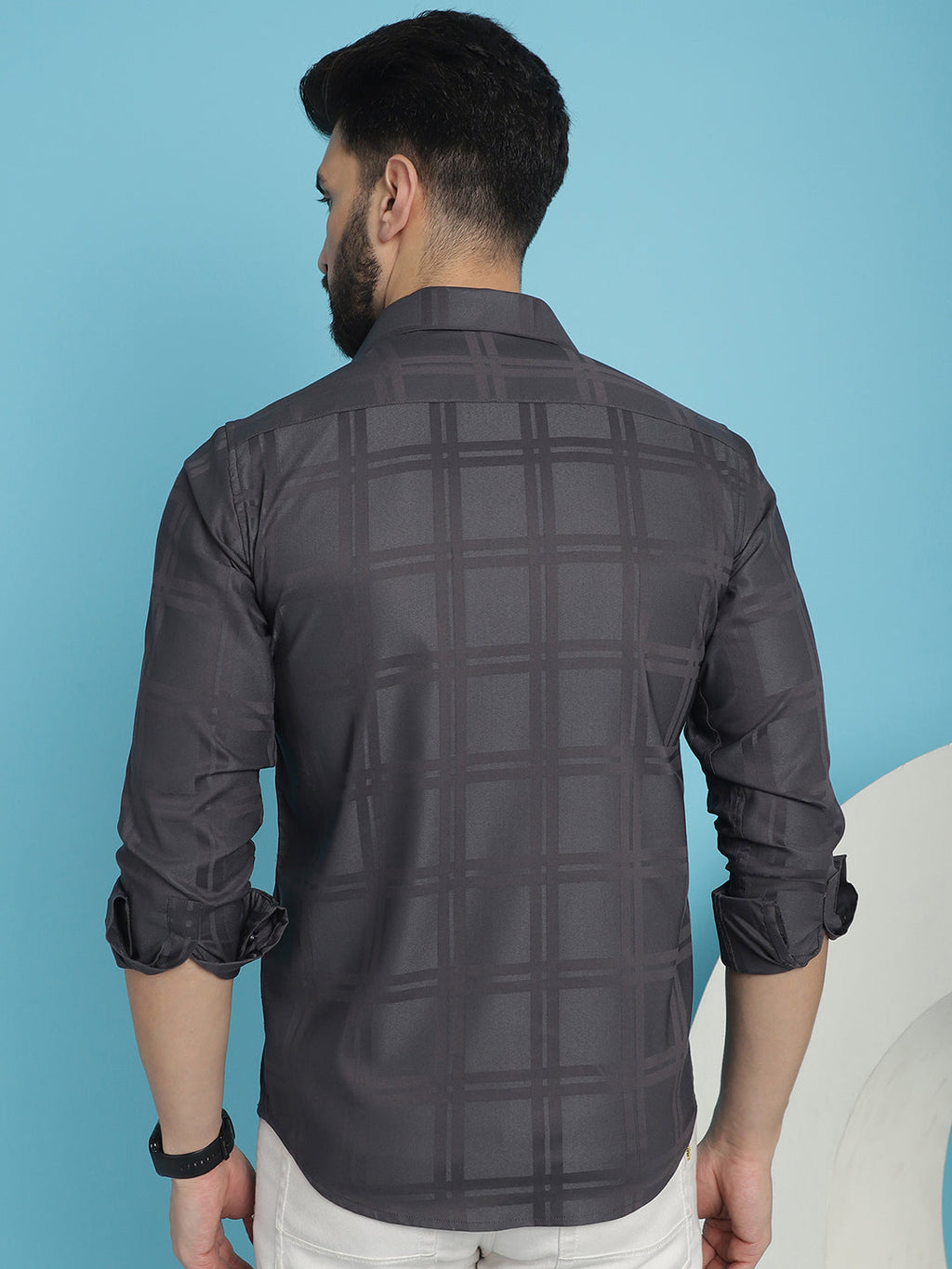 Indian Needle Men's Charcoal Grey Checked Casual Shirt | Grocsy