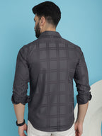 Indian Needle Men's Charcoal Grey Checked Casual Shirt | Grocsy