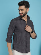Indian Needle Men's Charcoal Grey Checked Casual Shirt | Grocsy