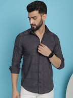Indian Needle Men's Charcoal Grey Checked Casual Shirt | Grocsy