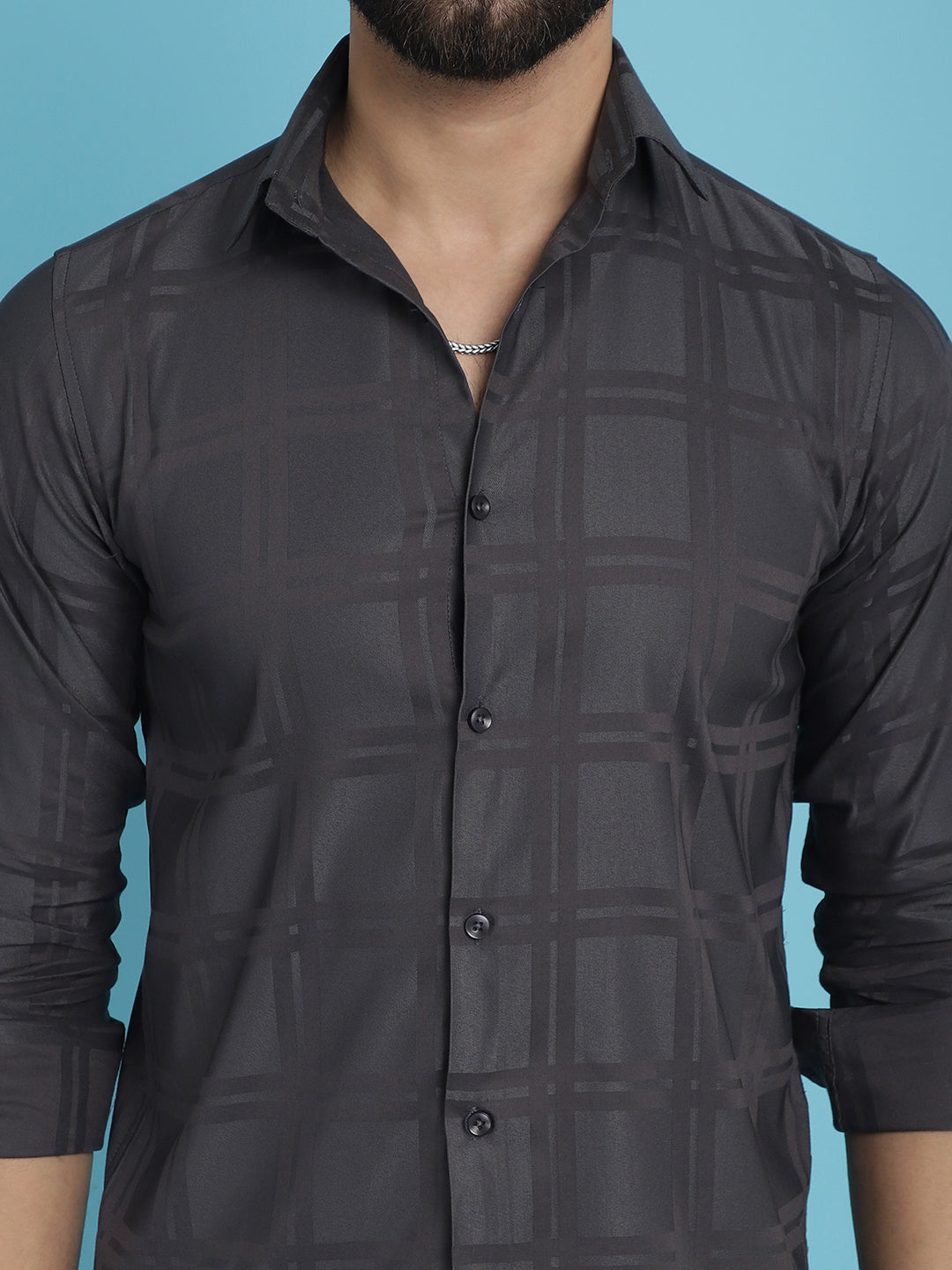 Indian Needle Men's Charcoal Grey Checked Casual Shirt | Grocsy