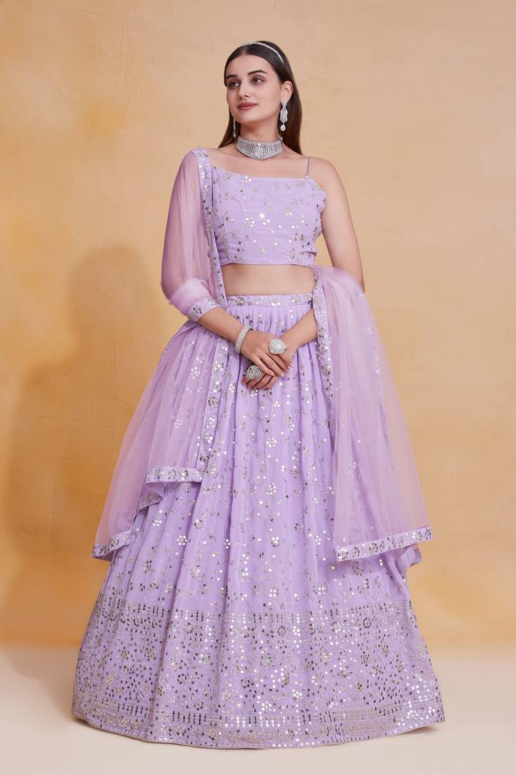 Lehenga Mart Designer Wedding Lehenga Choli For Women - Lilac | Grocsy