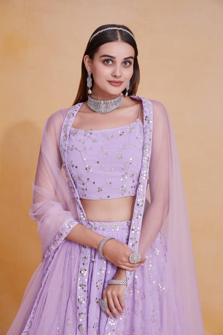 Lehenga Mart Designer Wedding Lehenga Choli For Women - Lilac | Grocsy
