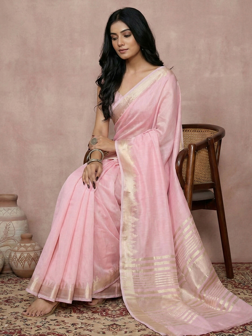 Shree Shyam Fashion Light Pink Cotton Saree | Grocsy