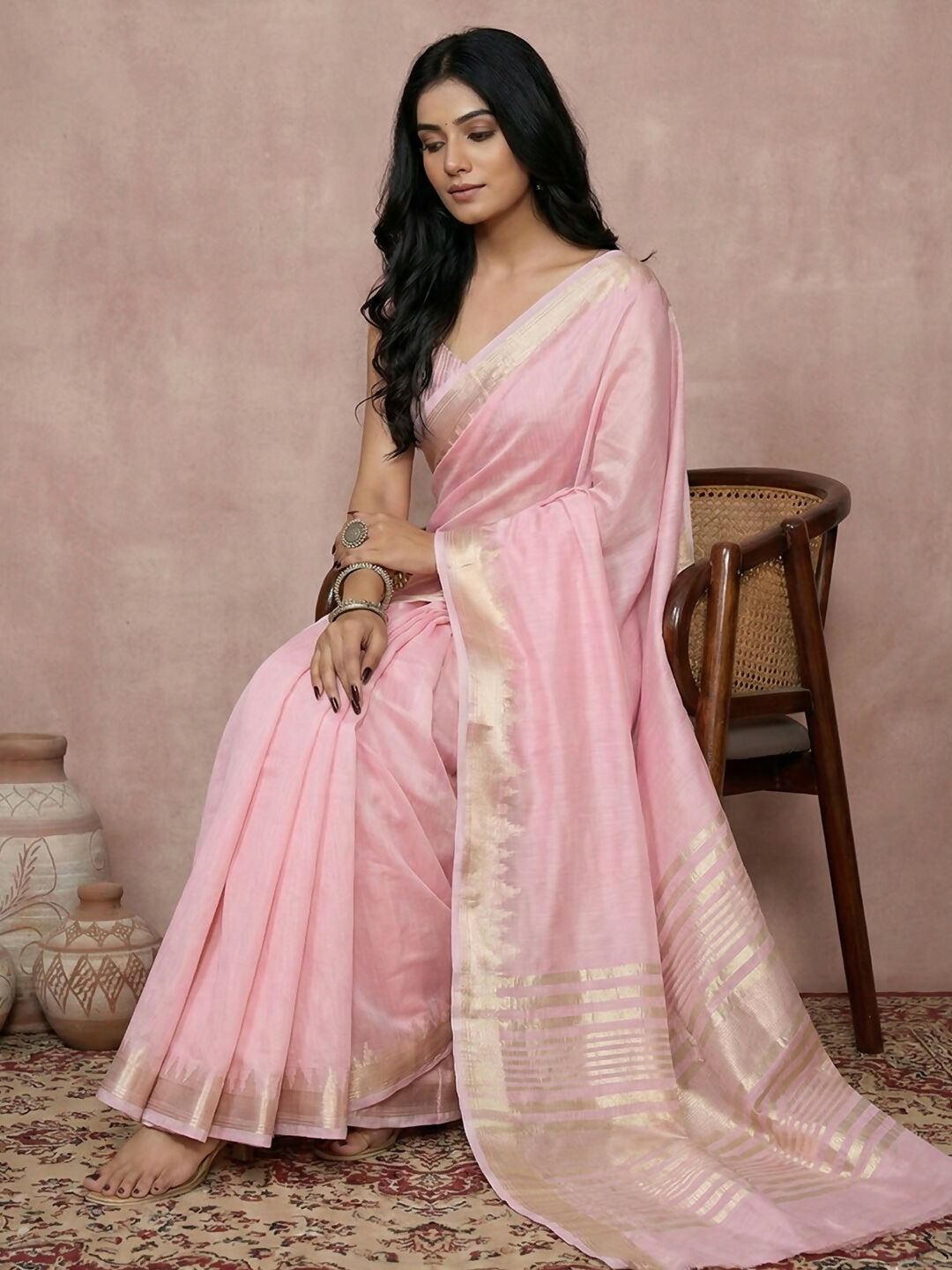 Shree Shyam Fashion Light Pink Cotton Saree | Grocsy
