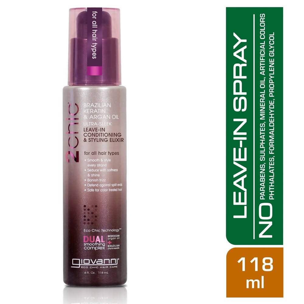 Giovanni Organic 2Chic Brazilian Keratin & Argan Oil Ultra-Sleek Leave-In Conditioning & Styling Elixir | Grocsy