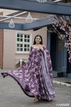 Aayaa Designer Printed Georgette Full Flare Gown With Dupatta - Multi Color | Grocsy